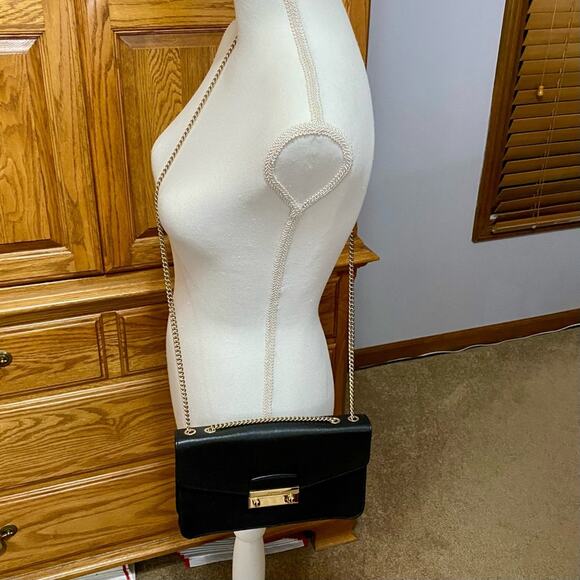 FURLA Metropolis Chain Black Leather Front Plate Logo Small Size Crossbody Bag - Picture 11 of 16